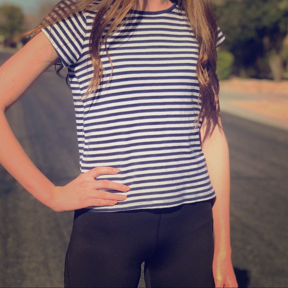 Navy blue and white stripped shirt/ cropped top.